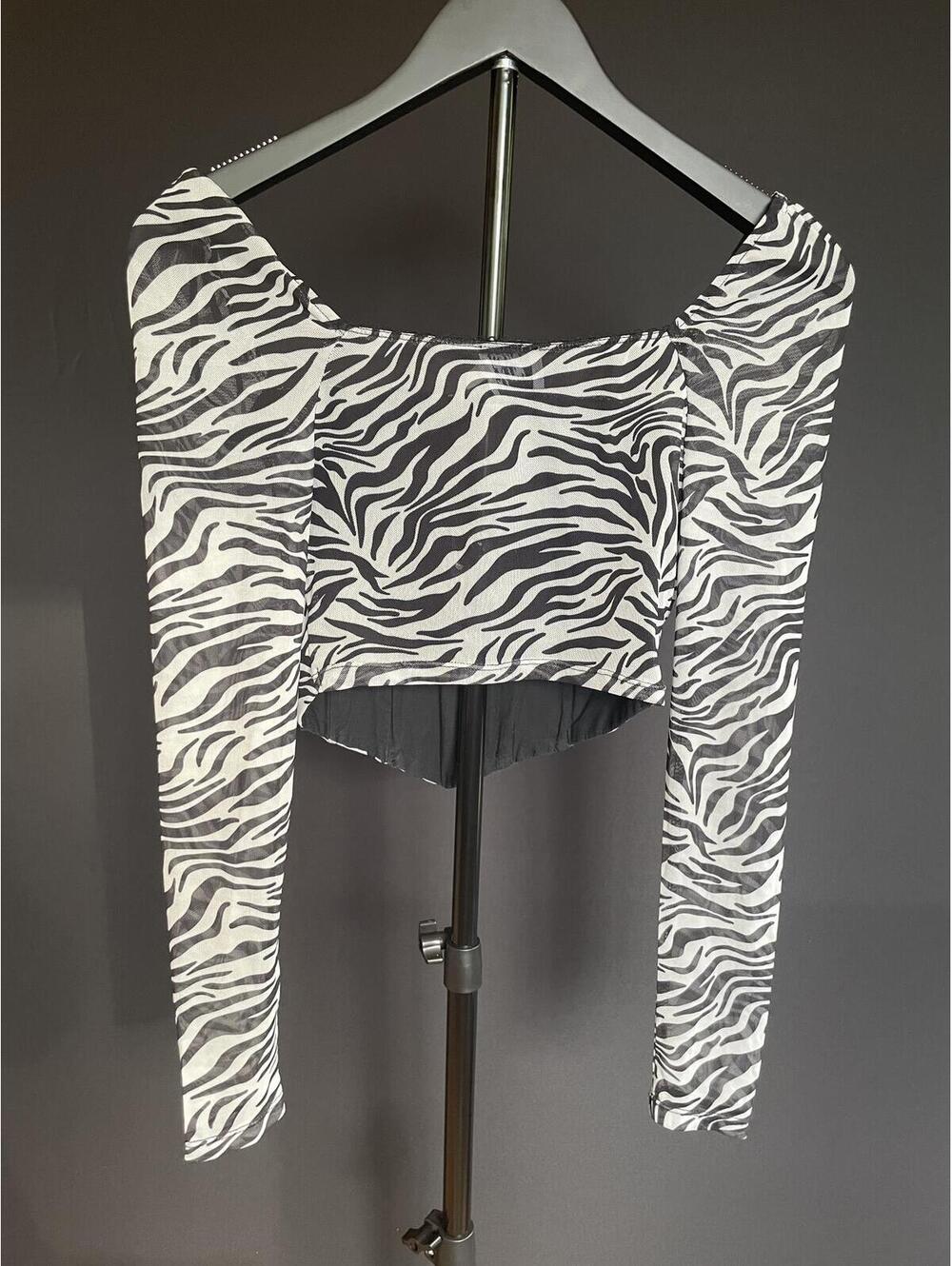 Princess Polly Zebra Print Mesh Long Sleeve Crop Top 4 Y2K Indie Sleaze Clubwear
